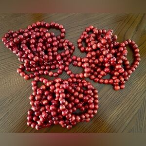 Cranberry Red Wood Beaded Garland Lot of 3 Each 9ft = 27 Feet Total VINTAGE